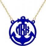 Monogram Necklace Anchor Hand Made Custom Blue Initials Personalized H Love Jewelry Acrylic