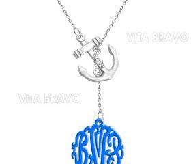 Monogram Necklace Anchor Hand Made Custom Turquoise Initials Personalized H Love Jewelry Acrylic