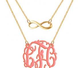 Monogram Necklace Acrylic Infinity Hand Made Custom Initials Personalized H Love Jewelry Acrylic