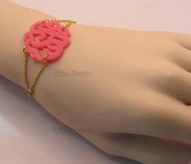Monogram Bracelet Hand Made Custom Pink Initials Personalized J Birthday Jewelry Acrylic
