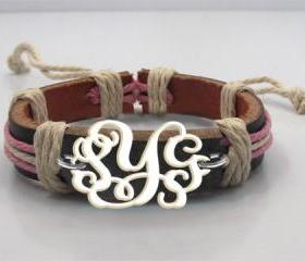 Monogram Bracelet Leathger Hand Made Custom Initials Personalized Jewelry Acrylic