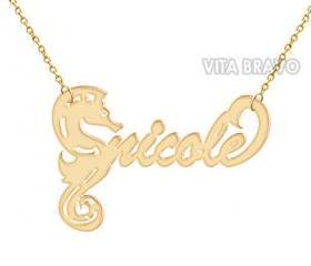 Name Necklace Sea Horse Gold Tone Metal Personalized Jewelry