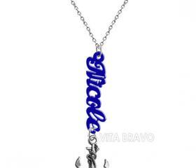 Name Necklace Anchor Hand Made Custom Initials Personalized H Love Jewelry Acrylic