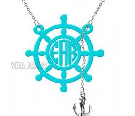 Monogram Necklace Anchor Hand Made Custom Turquoise Initials Personalized H Love Jewelry Acrylic