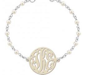 Monogram Bracelet White Pearl Tone Glass Beads Acrylic Necklace