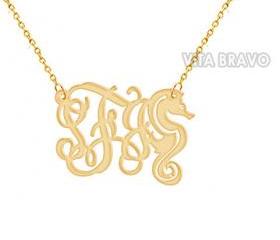Monogram Necklace SEA HORSE Gold Tone Metal Personalized Jewelry