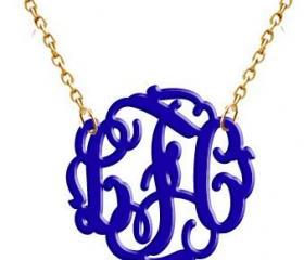 Monogram Necklace Custom Blue Monogram Initials Personalized H Birthday Jewelry Acrylic Necklace Pendant Bracelet Earrings Keychain